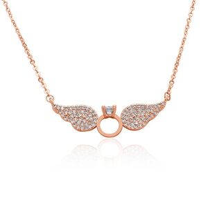 NWT Angel Wings Ring Crystal Rose Gold Necklace